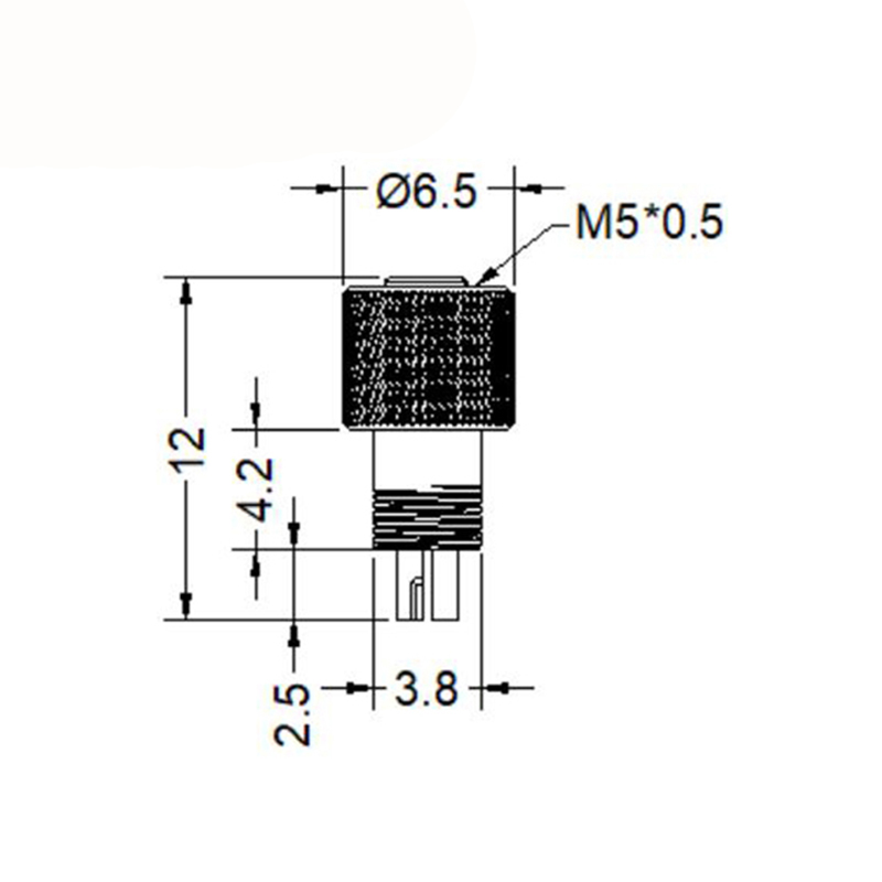 M5 4pins A code female moldable connector,brass with nickel plated screw